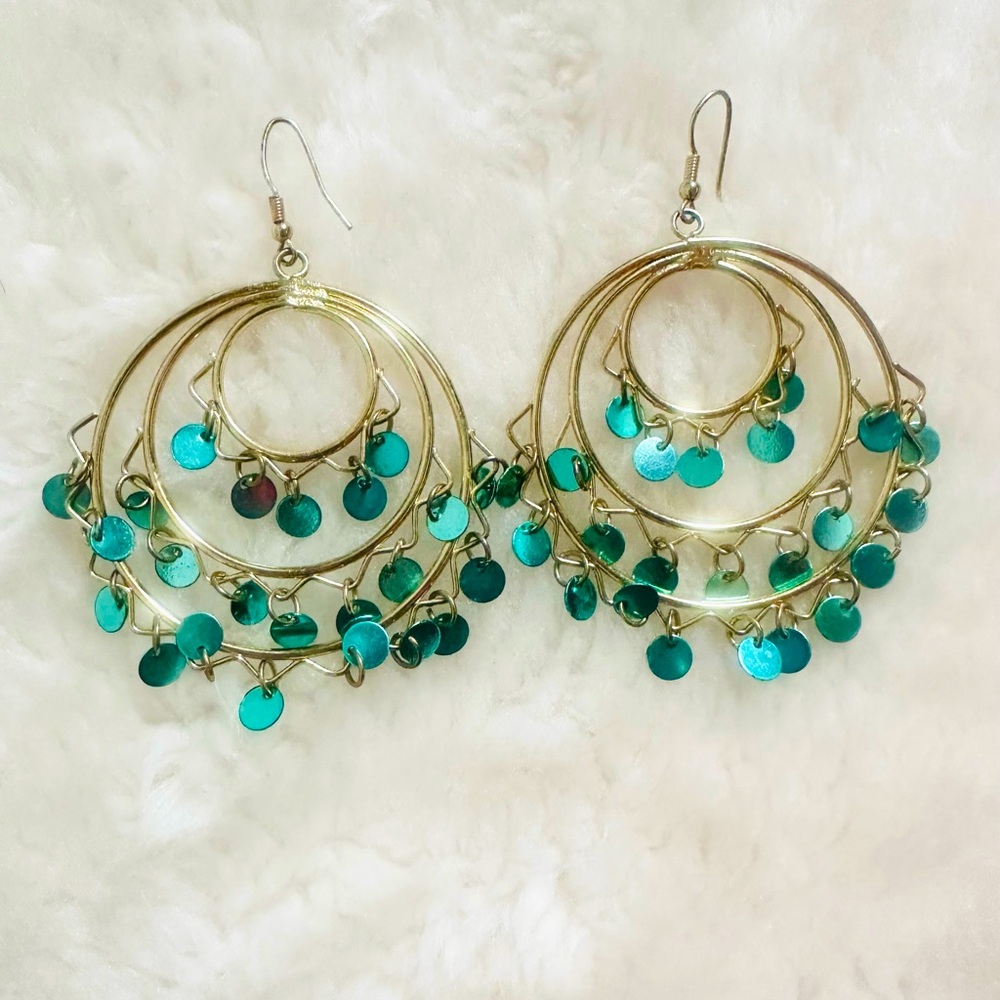 Teal and Gold Earrings
